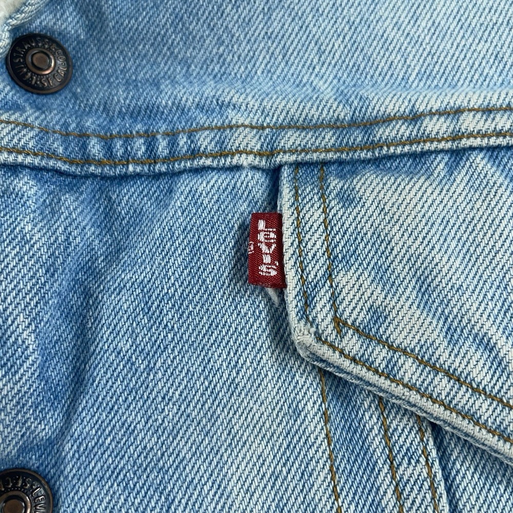 Vintage‎ Levis Denim Jean Jacket Faded Trucker USA Made 42R Sherpa 1987 80s - Picture 5 of 14